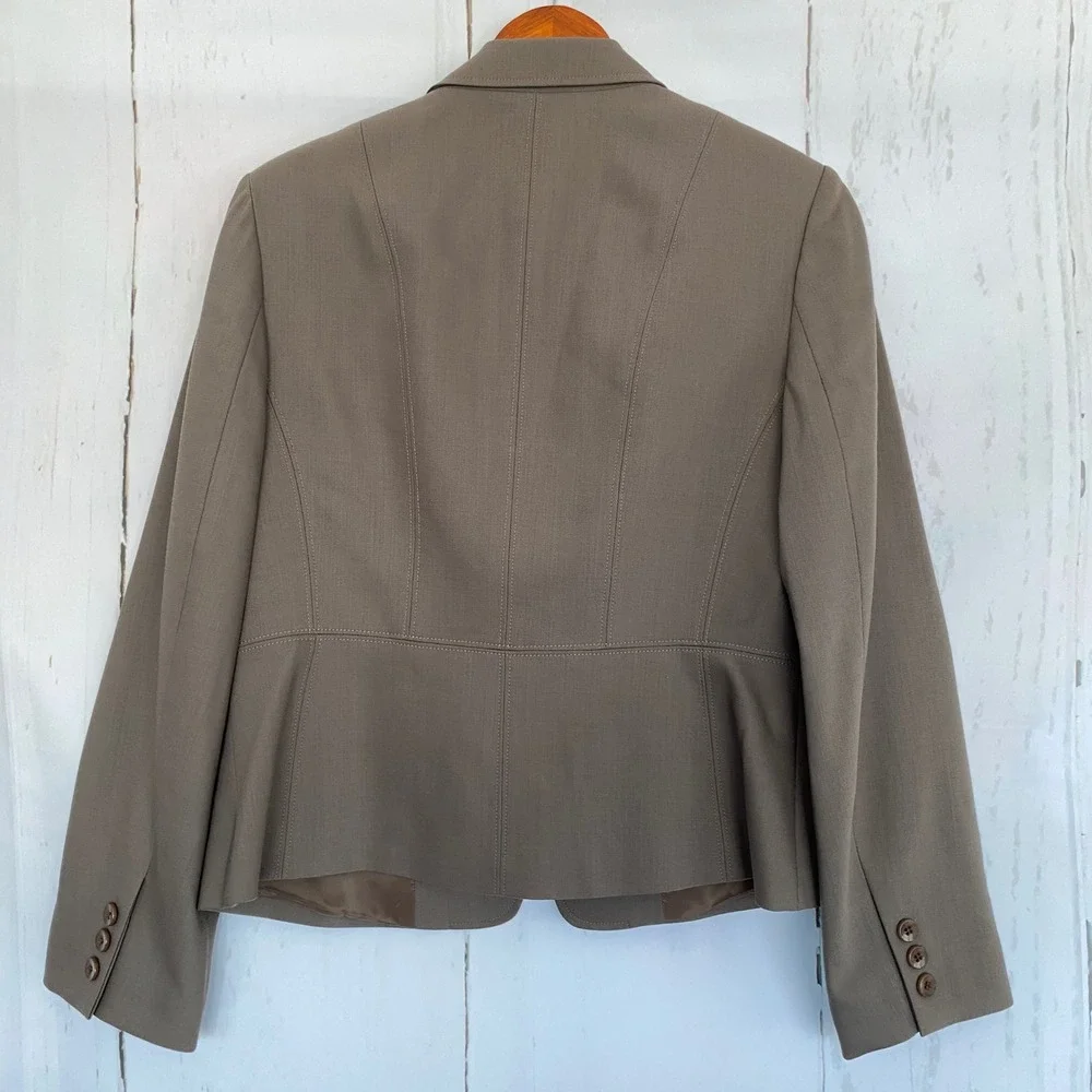 TALBOTS Blazer Womens 10P Brown Wool Blend Single Button Stretch Petite Jacket